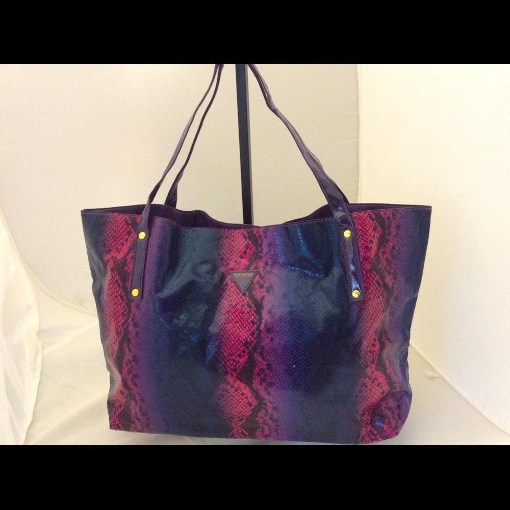 GUESS Tote in Purple and Pink Faux Snake Skin .New